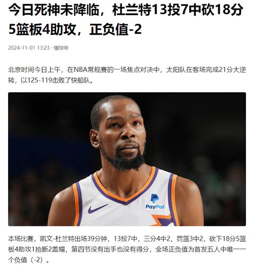 杜兰特:布克打得很有侵略性 他带领我们前进