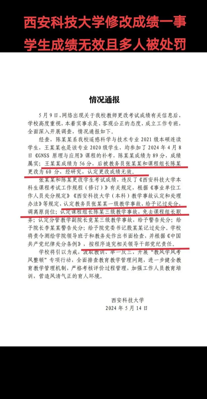 西安科技大学:教师更改考试成绩无效 多人被处分
