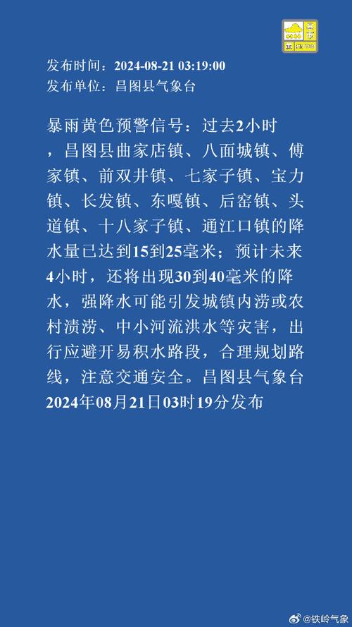 吉林省扶余县发布暴雨黄色预警
